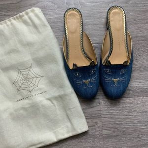 🐱FLASH SALE! Charlotte Olympia denim kitty mules